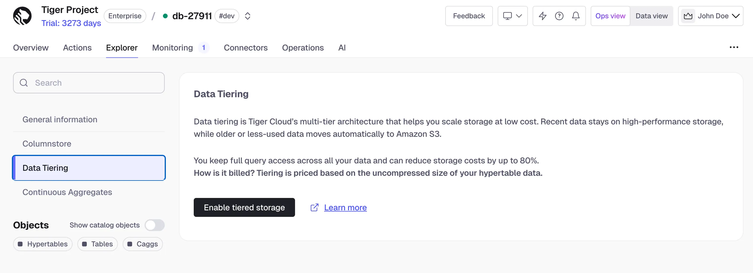 Enable tiered storage